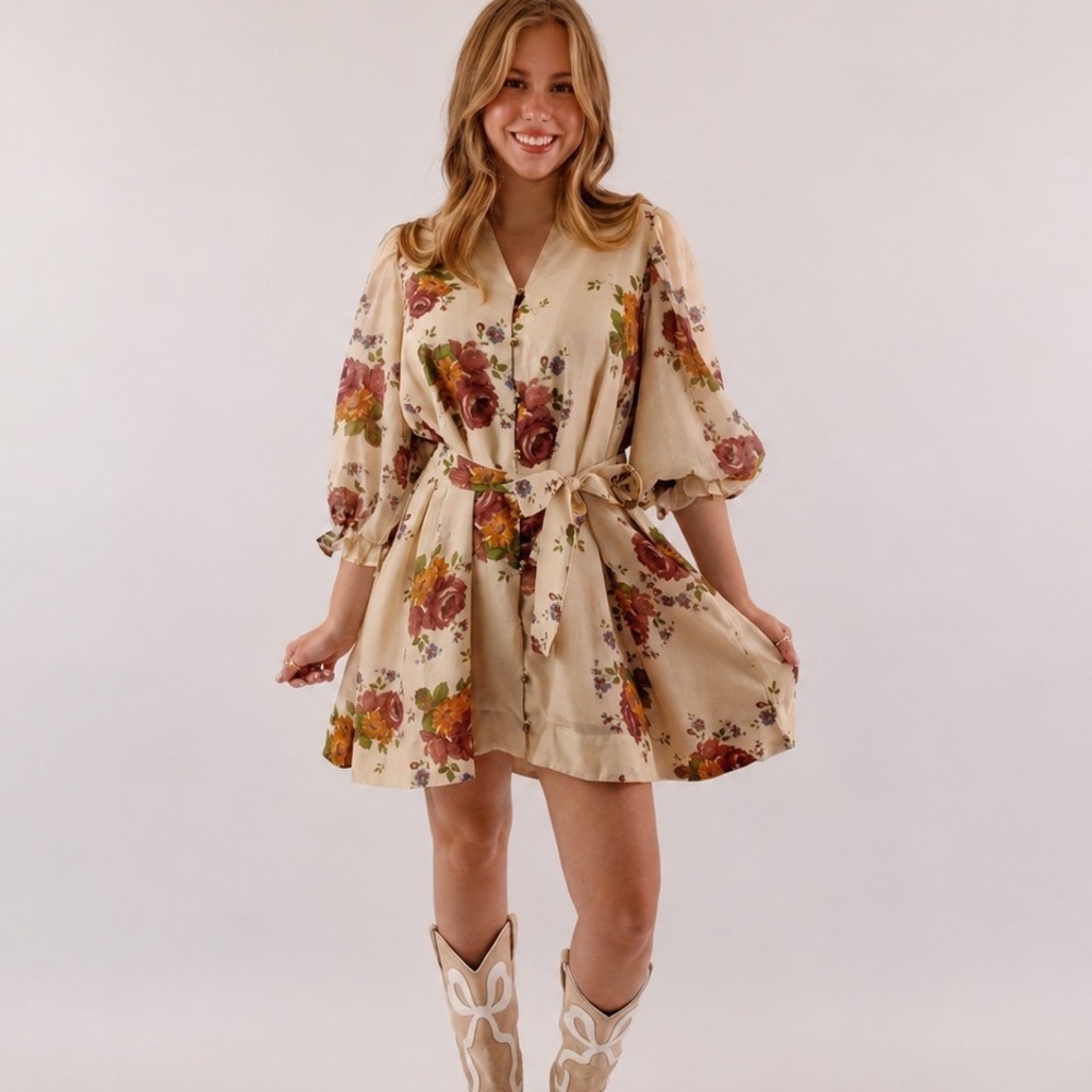 Entro Floral Mini Dress Women S Fit Flare Belted Puff Sleeve Boho Cottagecore